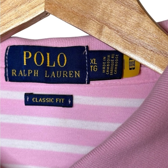 Polo Ralph Lauren Classic Fit Pink & White Striped 3 Button Closure Polo sz XL - Picture 3 of 10